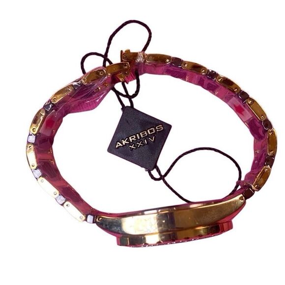 Akribos XXIV Womens Watch Metal Ceramic Band Gold Tone Gem Case 39mm AK891BRG - Picture 5 of 12